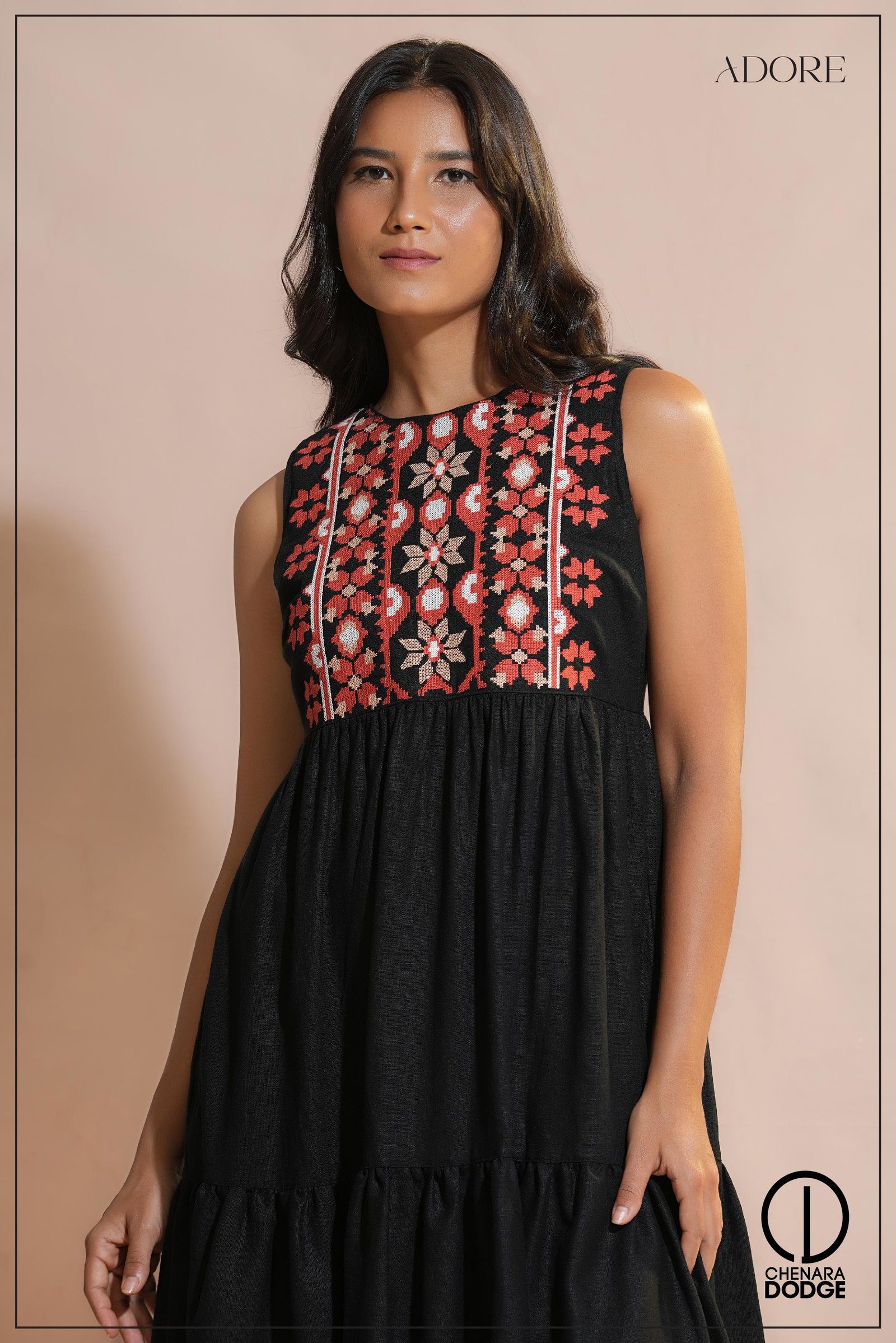 Midnight Rose Embroidered Midi Dress